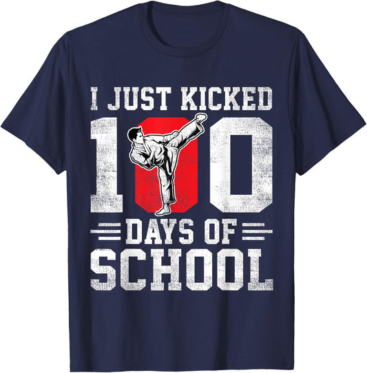 I Just Kicked 100 Days Of School Karate Boys Girls T-Shirt - T-Shirt | Navy