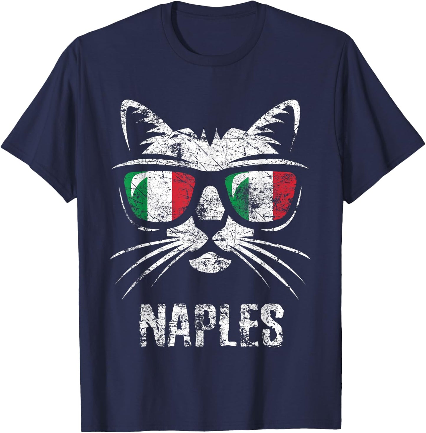 Naples Vintage Funny Cat Italy Flag T-Shirt - T-Shirt | Navy