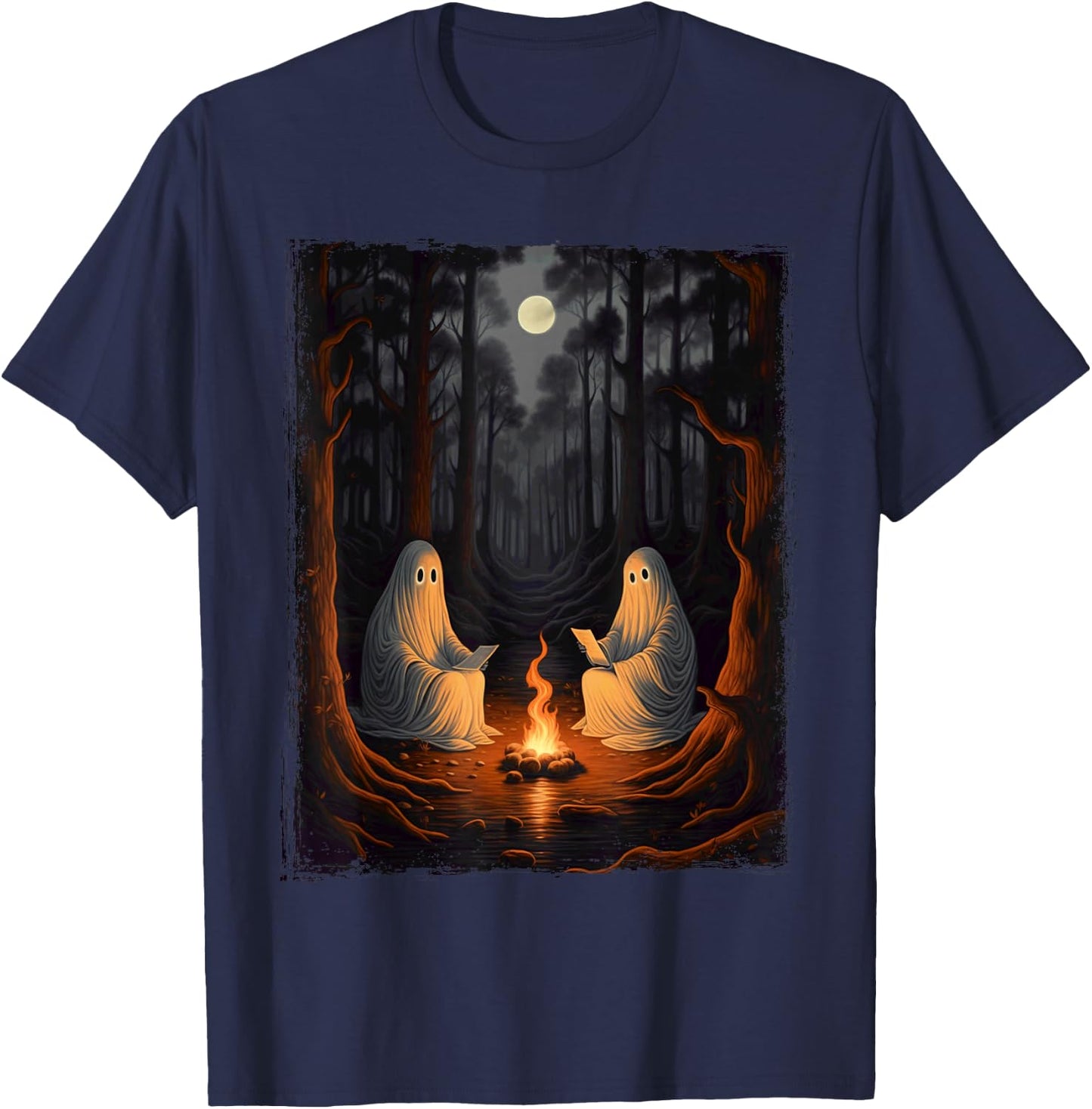 Vintage Ghost Book Reading Camping Gothic Halloween Teachers T-Shirt - T-Shirt | Navy