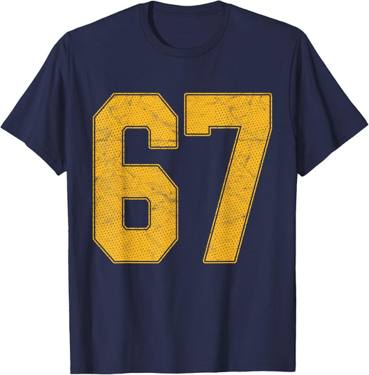 Number 67 Numbered Uniform Sports Team Jersey 67th Birthday T-Shirt - T-Shirt | Navy