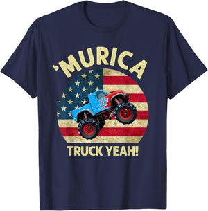 Murica Truck Yeah Patriotic Funny US American Flag 4th July Women Men T-Shirt - T-Shirt | Navy