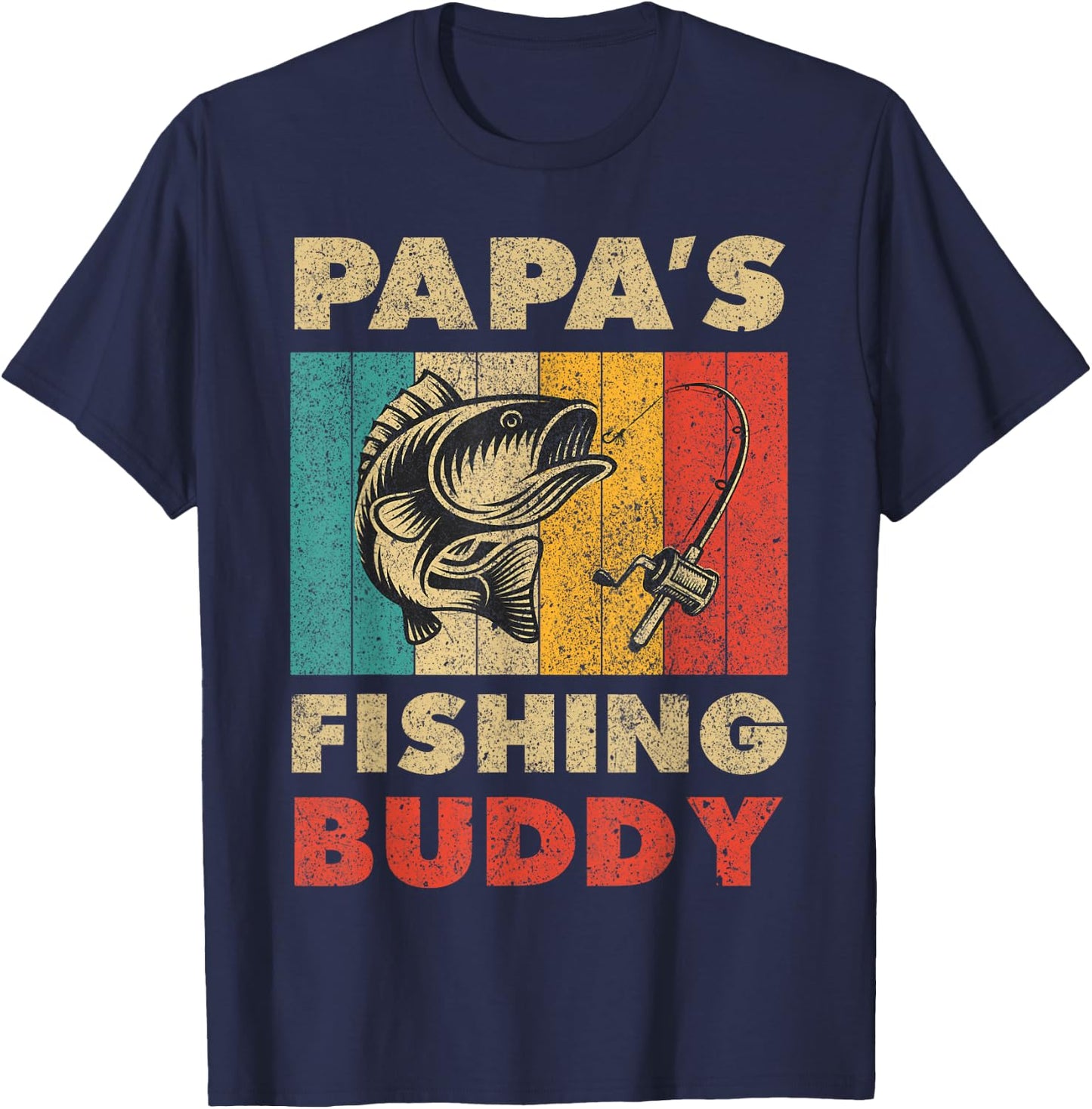 Funny Fishing Papa's Fishing Buddy Vintage Fishing T-Shirt - T-Shirt | Navy