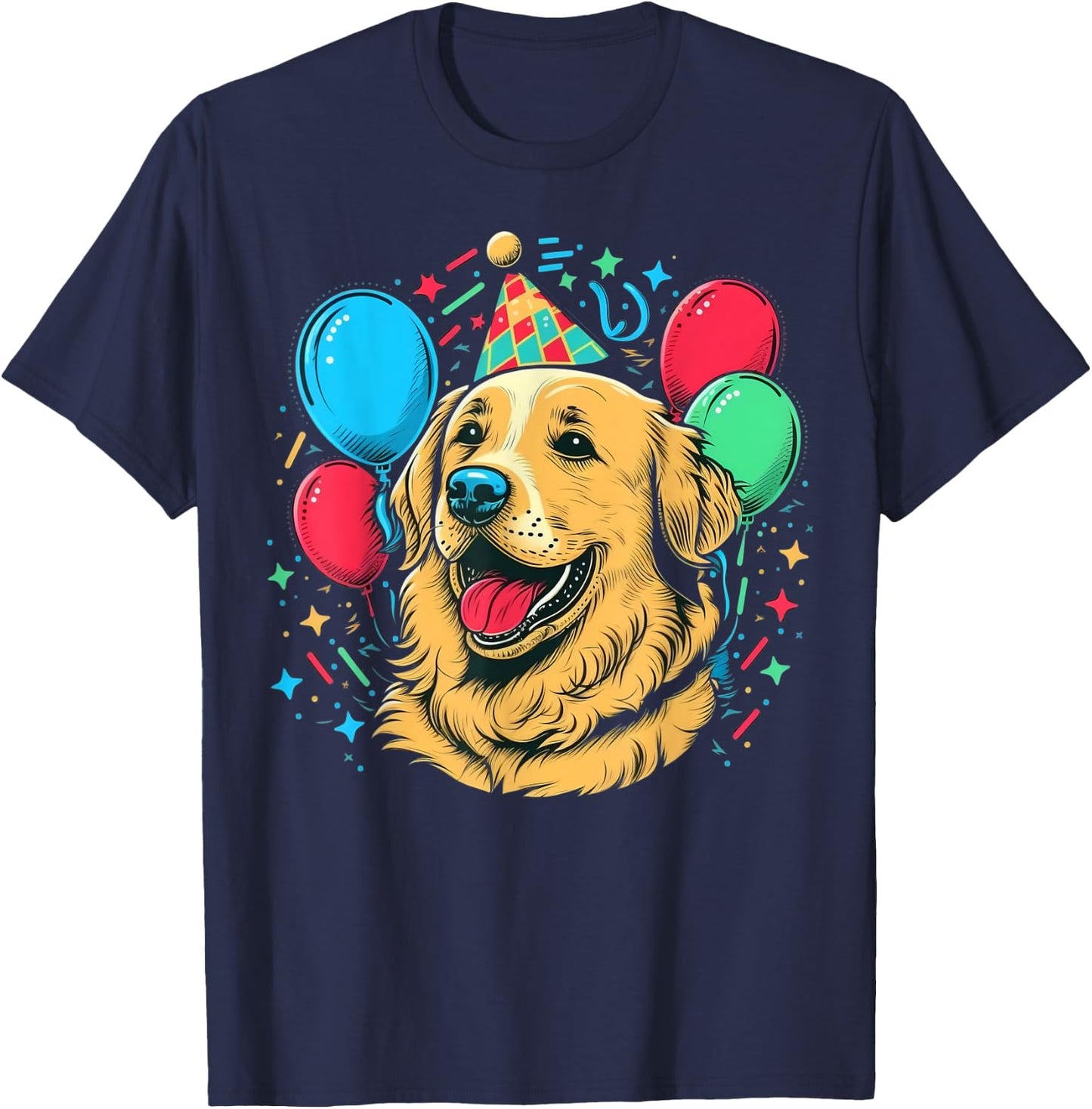 Celebration Event Birthday Party Golden Retriever T-Shirt - T-Shirt | Navy