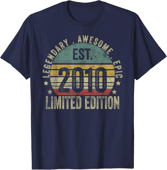 16th Birthday Vintage 16 Year Old Est 2010 Limited Edition T-Shirt - T-Shirt | Navy