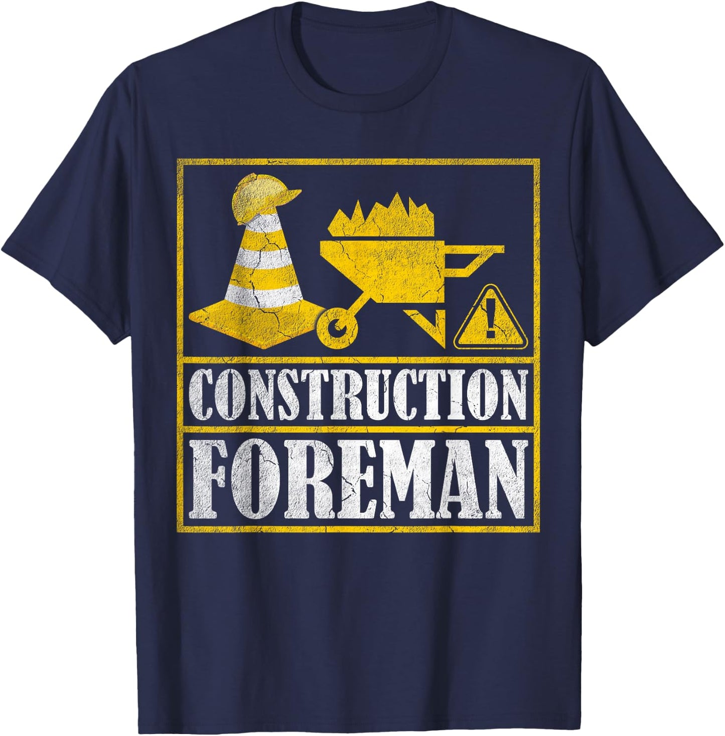 Construction Worker Retro Distressed Construction Foreman T-Shirt - T-Shirt | Navy