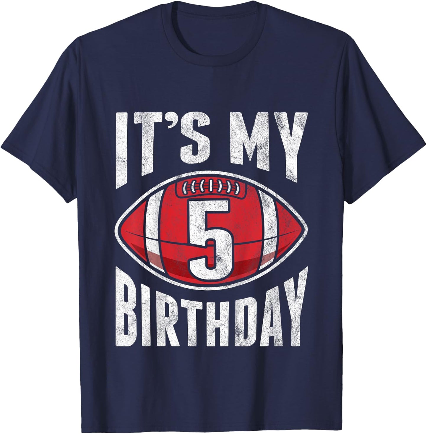 Kids 5 Years Old American Football 5th Birthday Boy Retro Style T-Shirt - T-Shirt | Navy