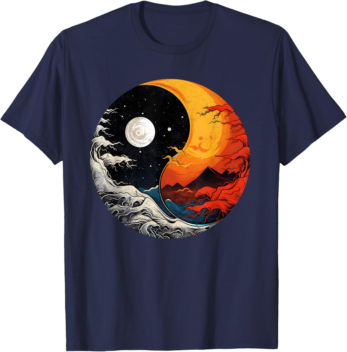 Ying Yang Energy Meditation Watercolor Tai Chi Day & Night T-Shirt - T-Shirt | Navy
