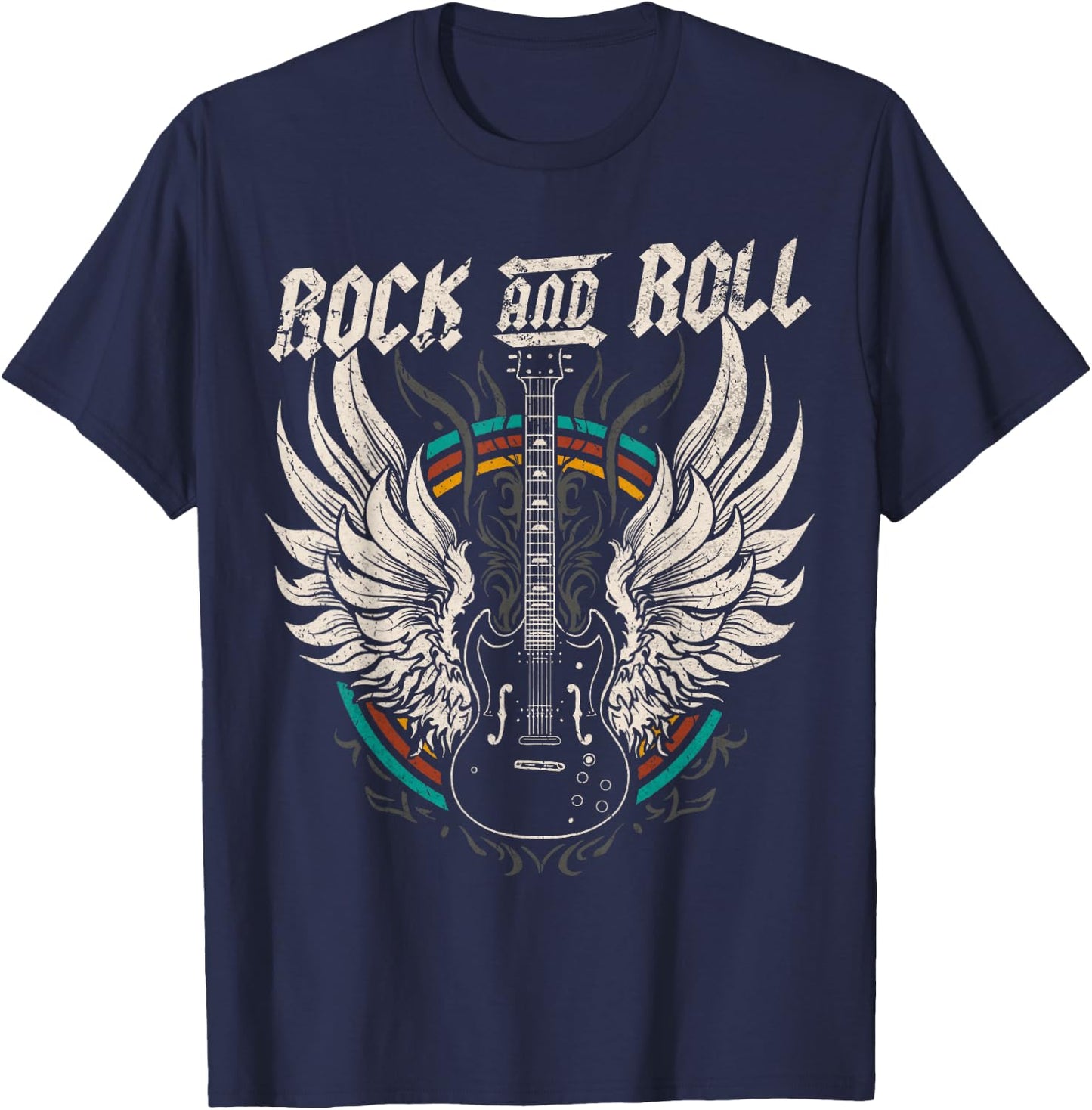 Rock and Roll Guitar Vintage Rock Music T-Shirt - T-Shirt | Navy