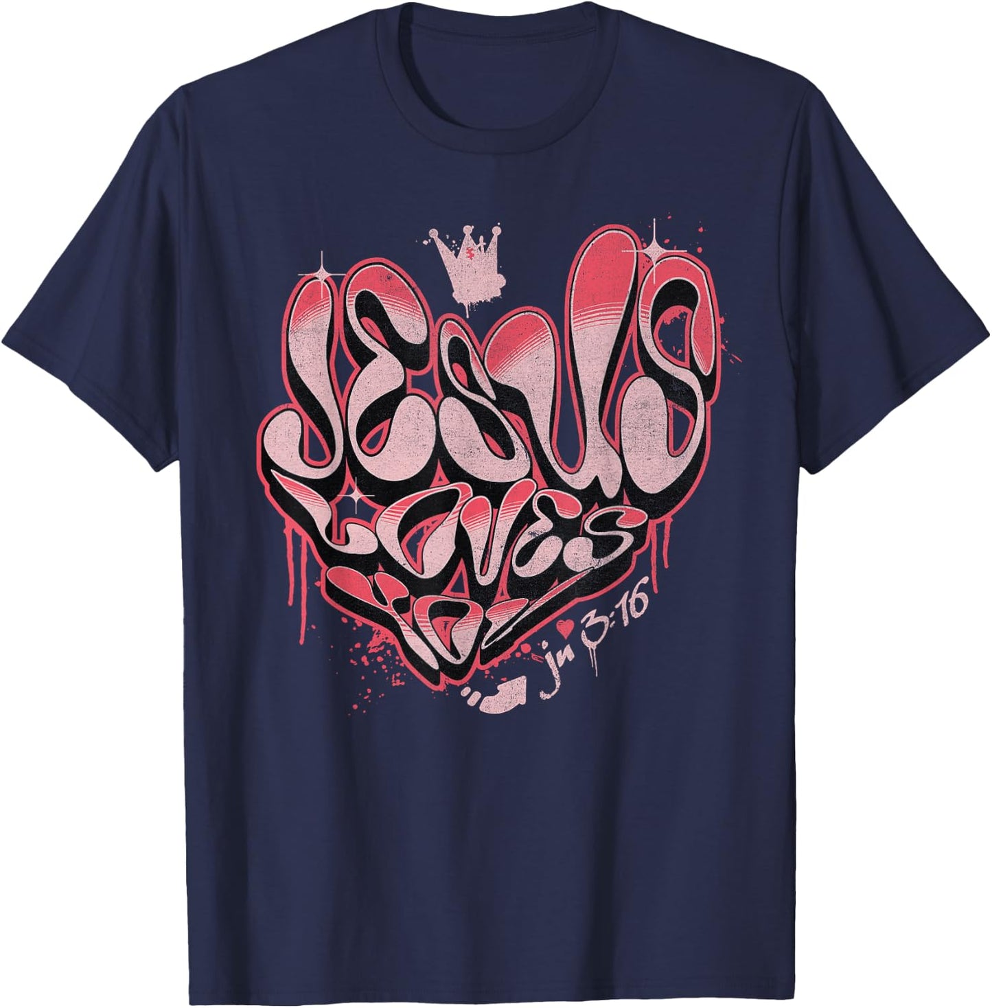 Jesus Loves You Christian Shirt - John 316 Bible Verse Heart T-Shirt - T-Shirt | Navy