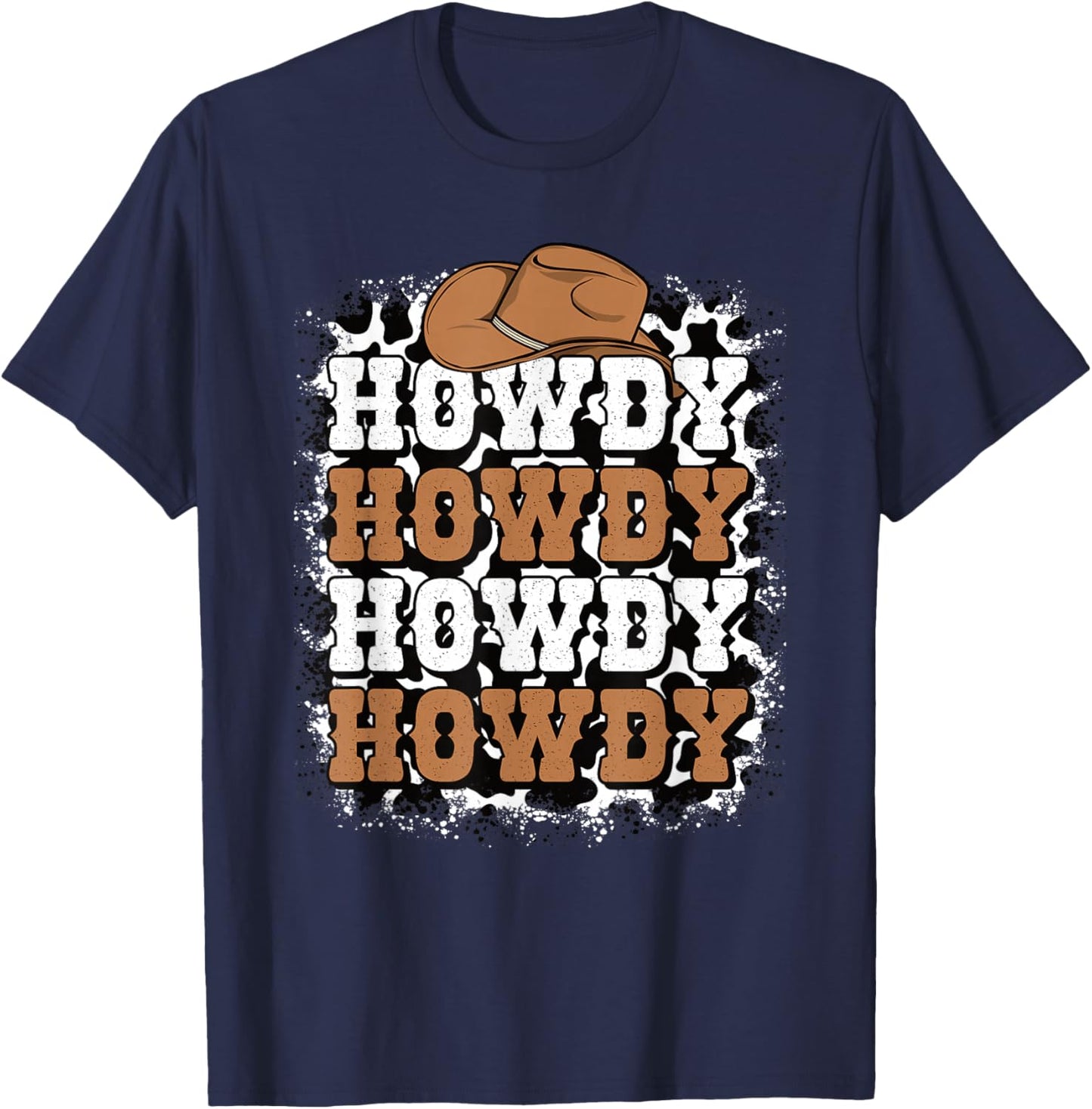 Howdy Cow Print Western Cowgirl Cowboy Rodeo Men Women Kids T-Shirt - T-Shirt | Navy