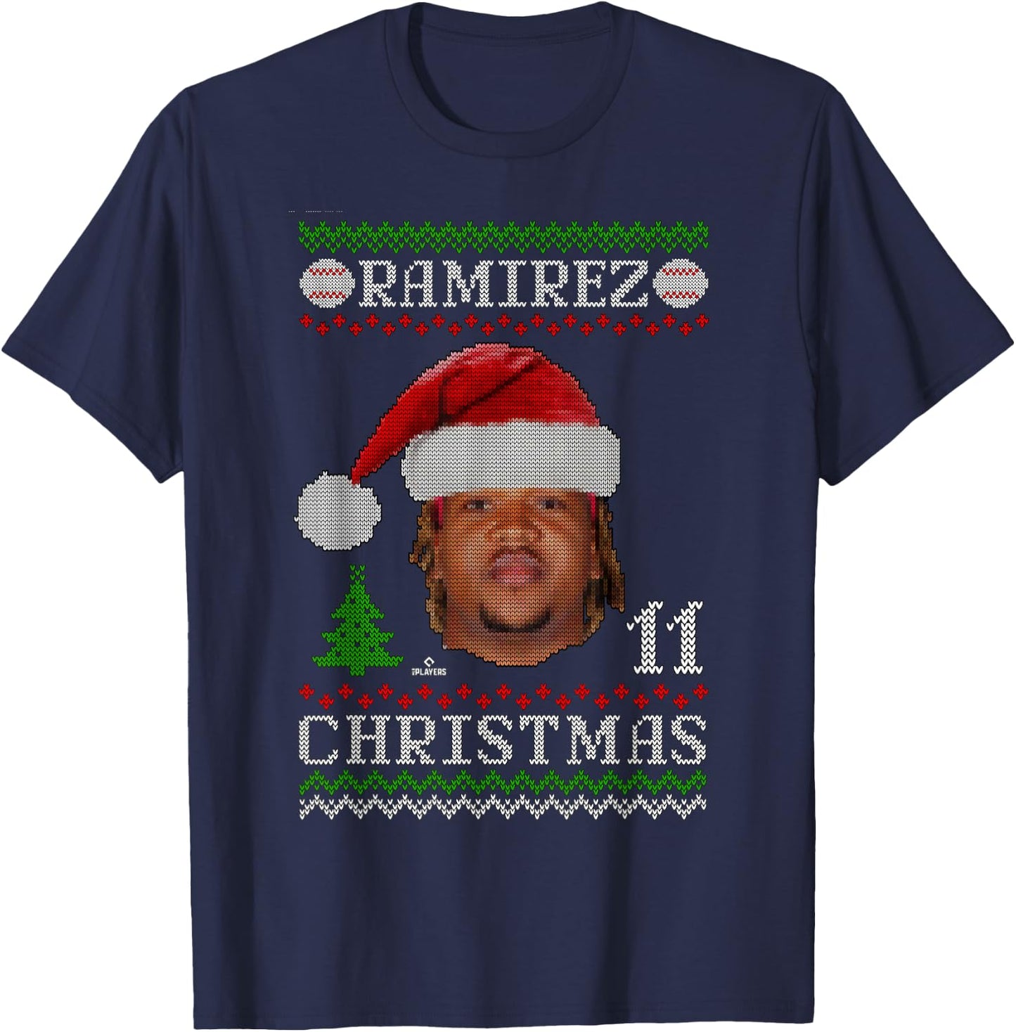 Jose Ramirez Cleveland Baseball Christmas Sweater MLBPA T-Shirt - T-Shirt | Navy
