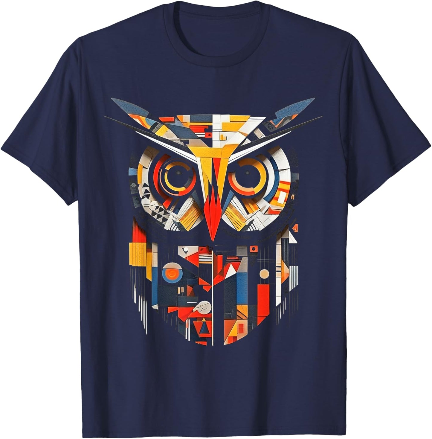 Owl Lover Artwork | Colorful Animal Motif Owl T-Shirt - T-Shirt | Navy