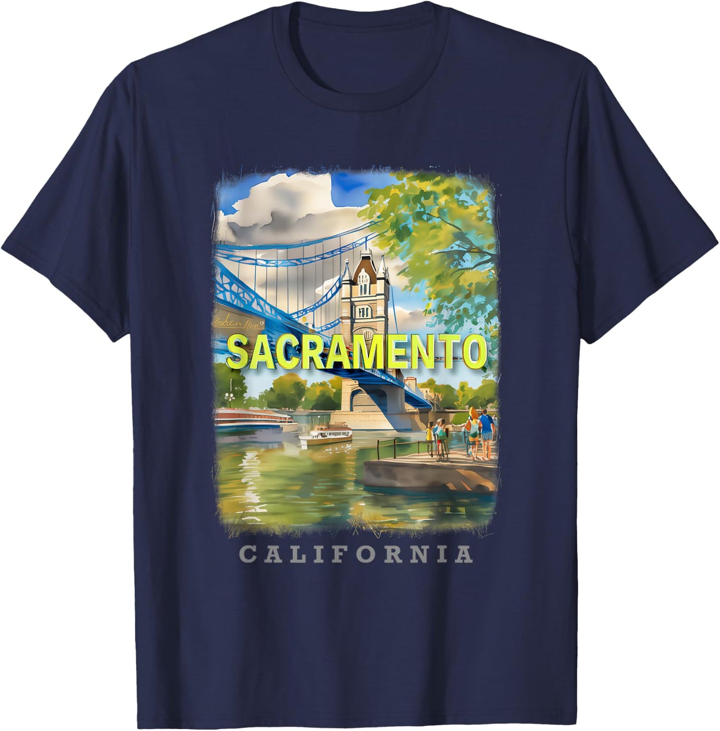 Sacramento California CA Riverfront Charm SD646 T-Shirt - T-Shirt | Navy