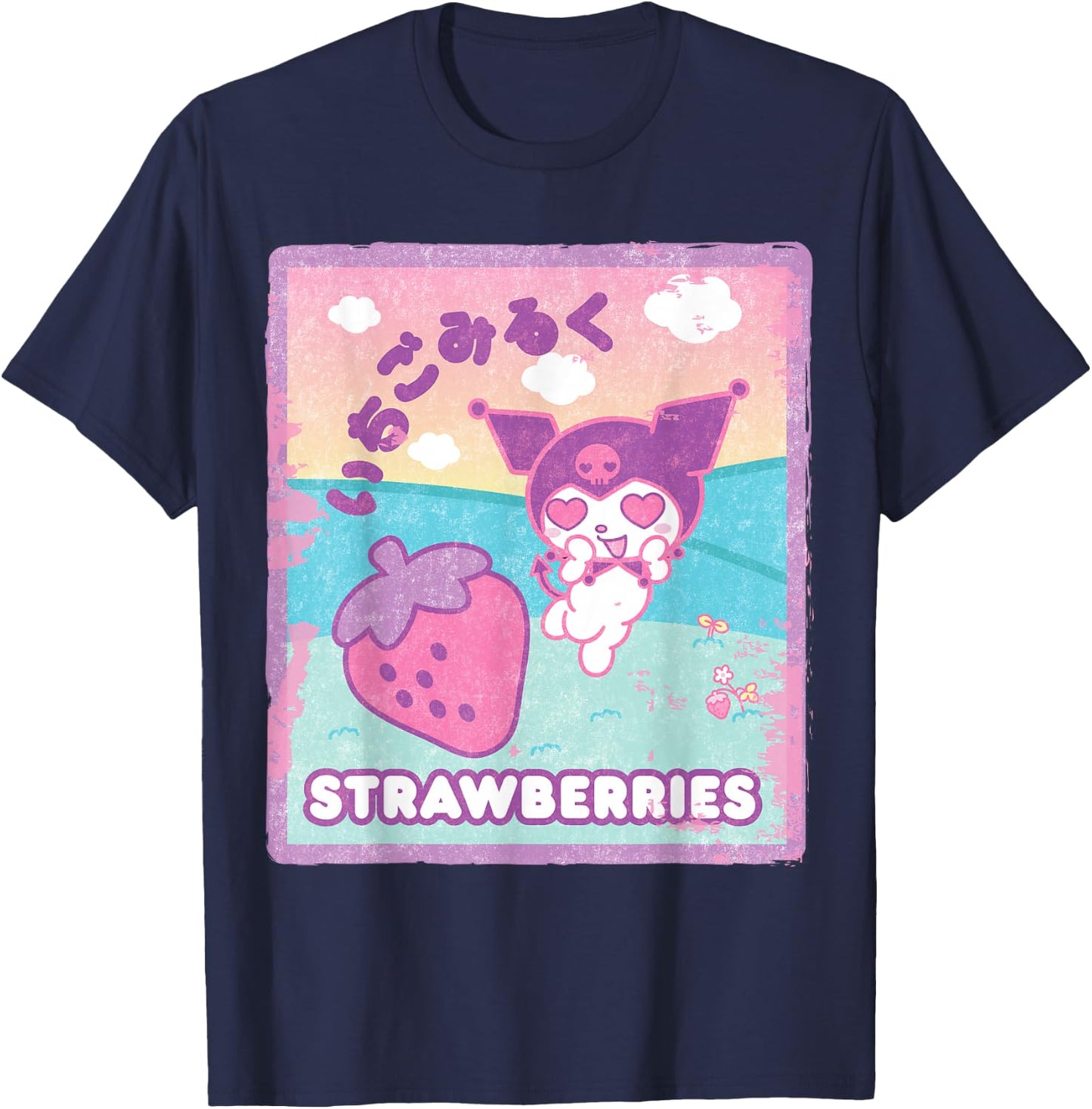 Kuromi Strawberry Milk T-Shirt - T-Shirt | Navy