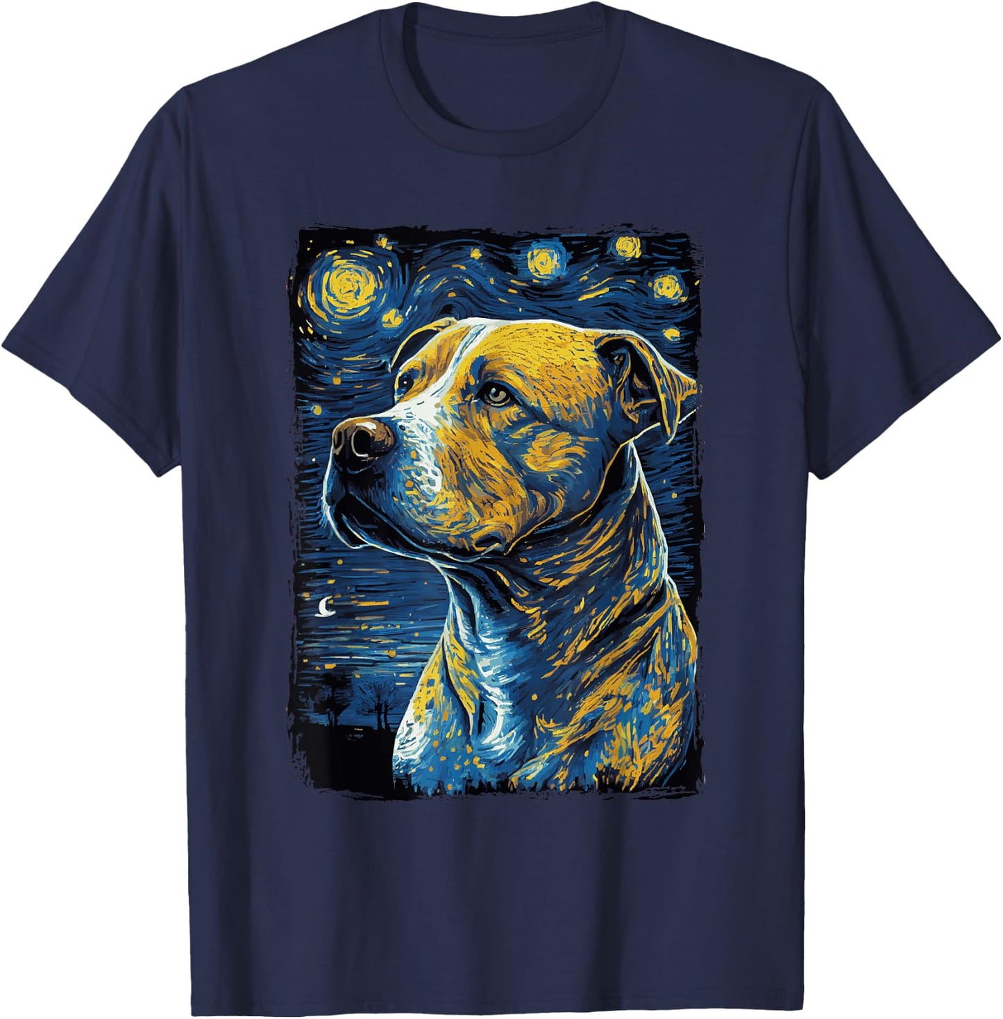 Pitbull Dog Starry Night Men Women Girls Kids T-Shirt - T-Shirt | Navy