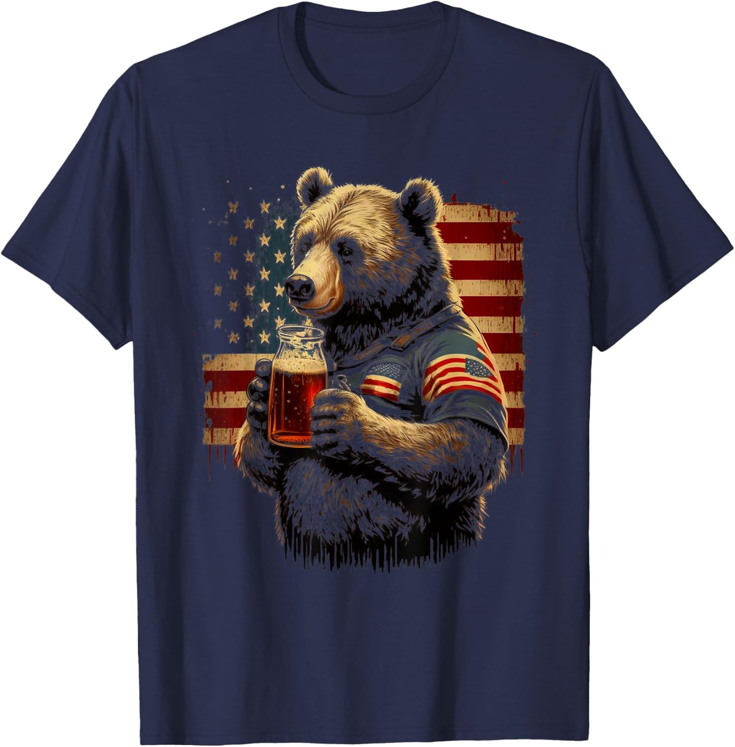 Patriotic Day Bear Drinking Beer Men T-Shirt - T-Shirt | Navy