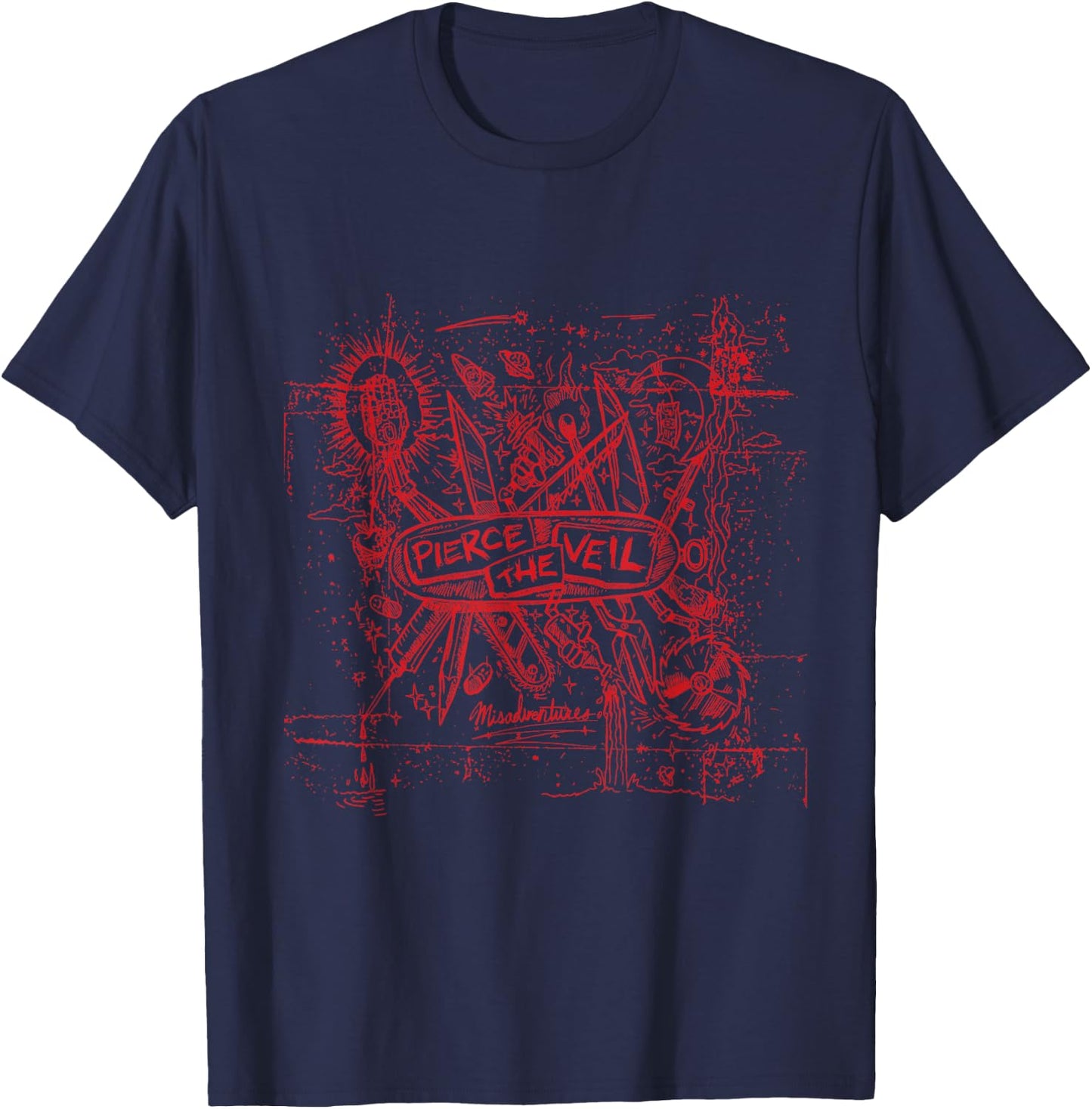 Pierce The Veil - Misadventures Cover in Red Print T-Shirt - T-Shirt | Navy