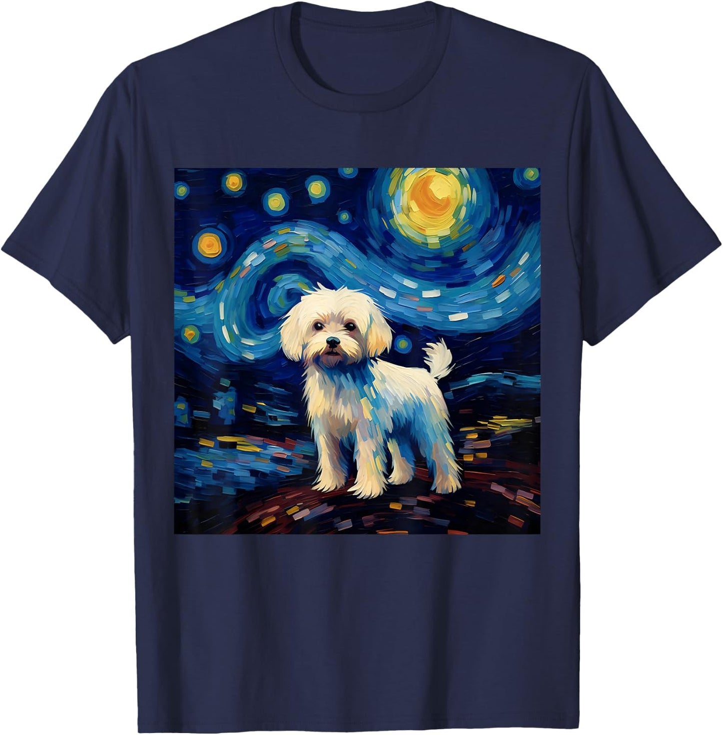 Surreal Starry Night Maltese Dog Women Girls Kids T-Shirt - T-Shirt | Navy