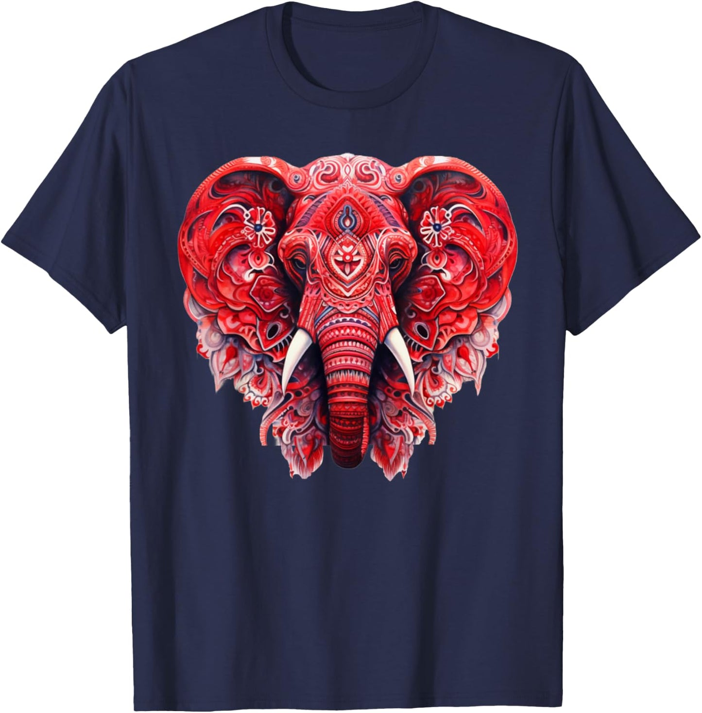 Red Mandala Aart Elephant Tribal Yoga Graphic T-Shirt - T-Shirt | Navy