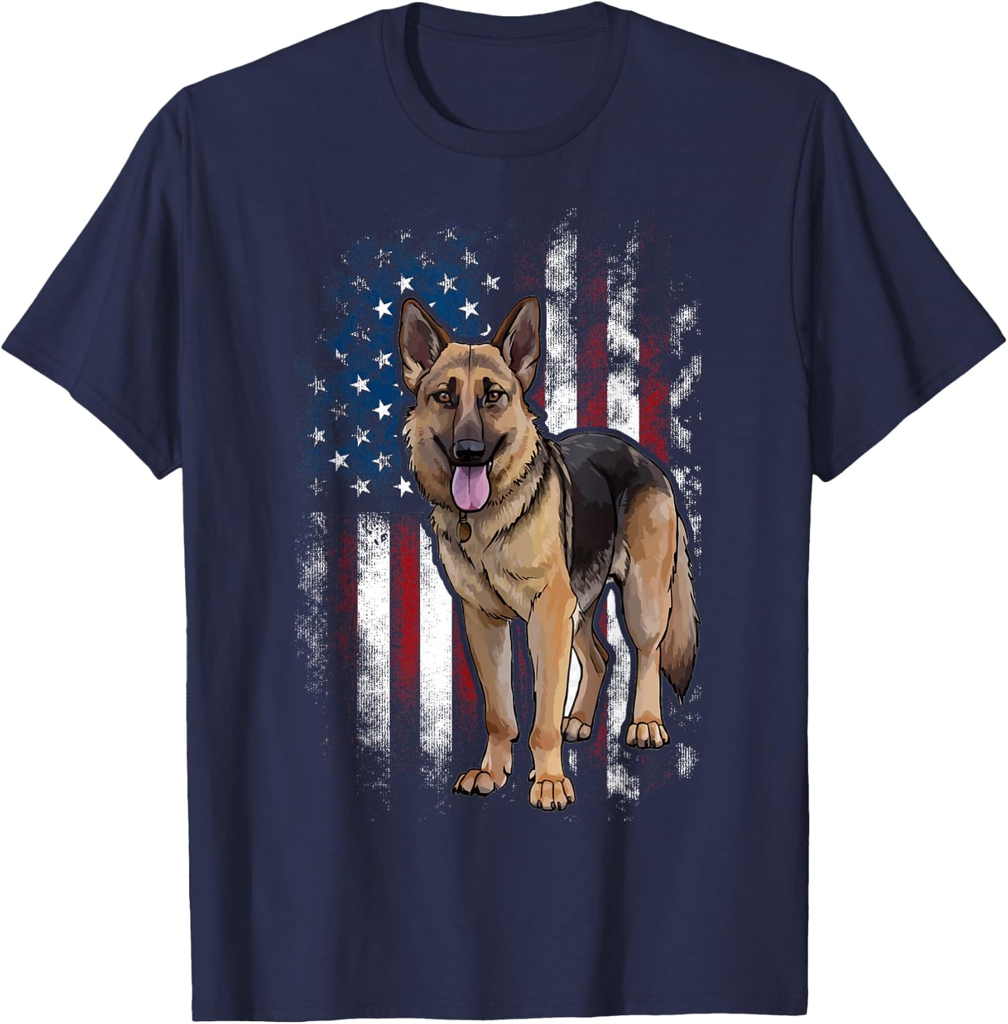 Patriotic German Shepherd American Flag Dog Men Women T-Shirt - T-Shirt | Navy