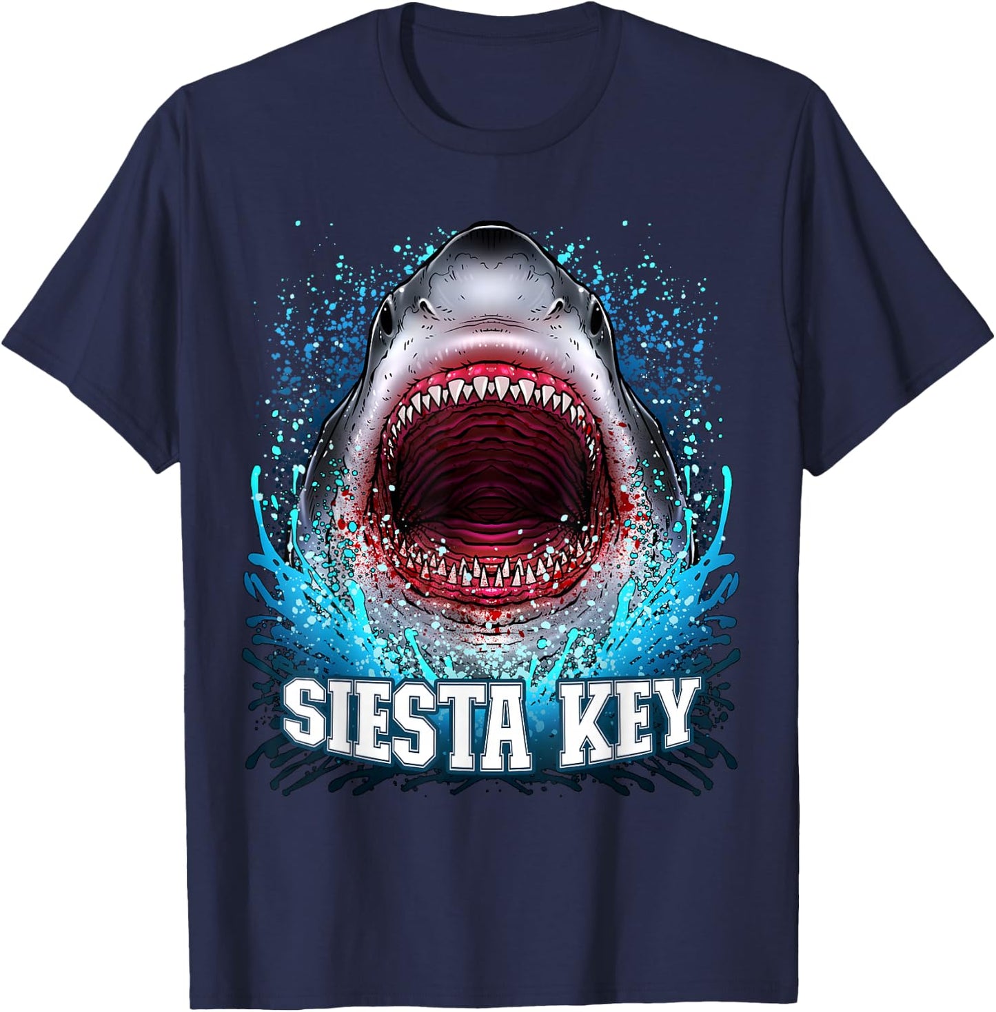 Siesta Key Florida Vacation Great White Shark Beach Trip T-Shirt - T-Shirt | Navy