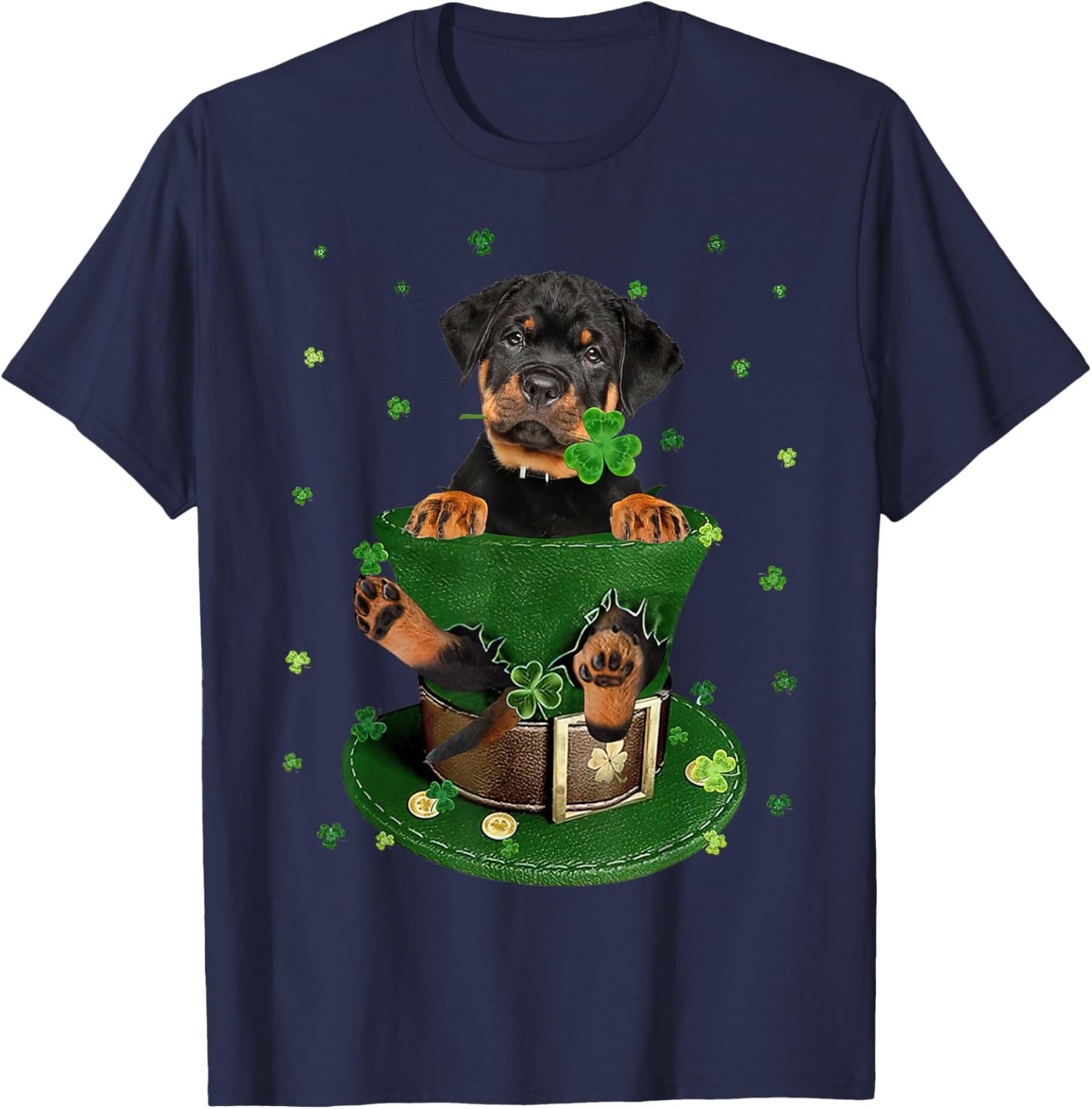 St Patrick's Day Leprechaun Rottweiler Dog Shamrock Irish T-Shirt - T-Shirt | Navy