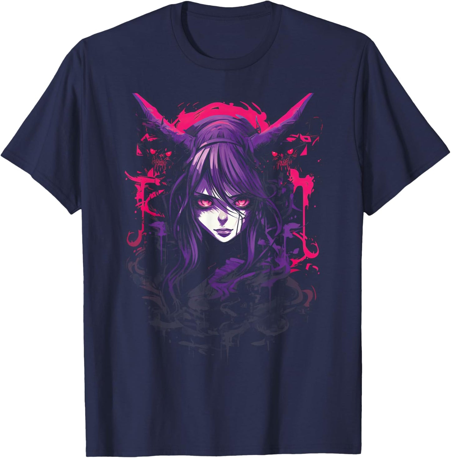 Anime Goth Girl Japanese Aesthetic Grunge Horror T-Shirt - T-Shirt | Navy