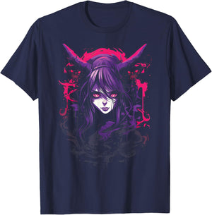 Anime Goth Girl Japanese Aesthetic Grunge Horror T-Shirt - T-Shirt | Navy