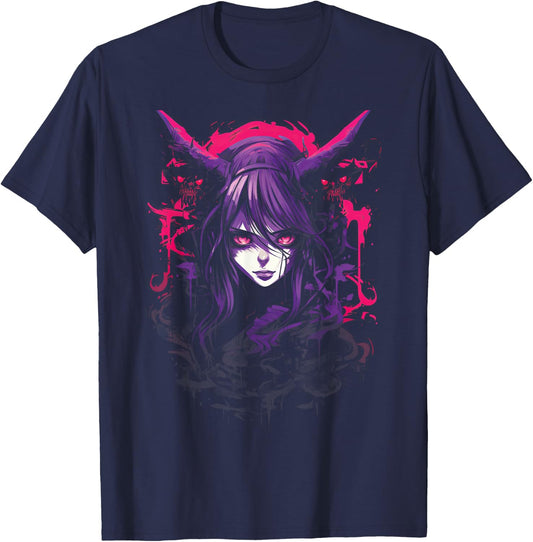 Anime Goth Girl Japanese Aesthetic Grunge Horror T-Shirt - T-Shirt | Navy