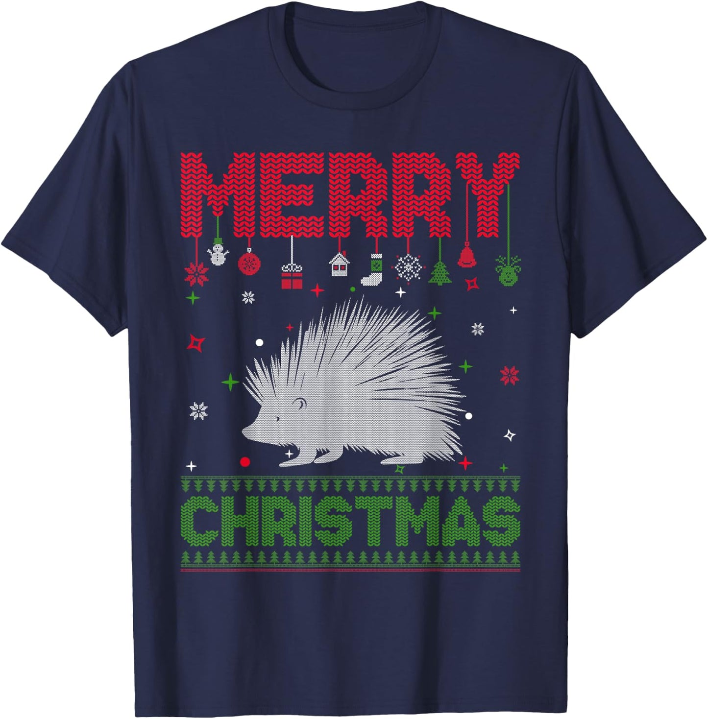 Ugly Holiday Sweater Christmas Funny Porcupine Graphic T-Shirt - T-Shirt | Navy