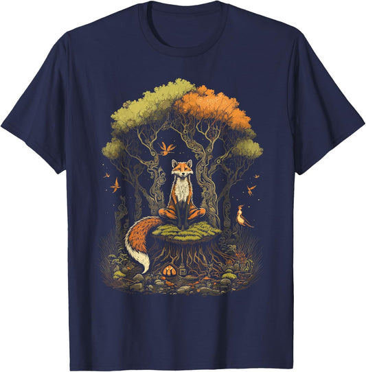 Cottagecore Aesthetic Fox In Forest Fox Lover Women, Kids T-Shirt - T-Shirt | Navy