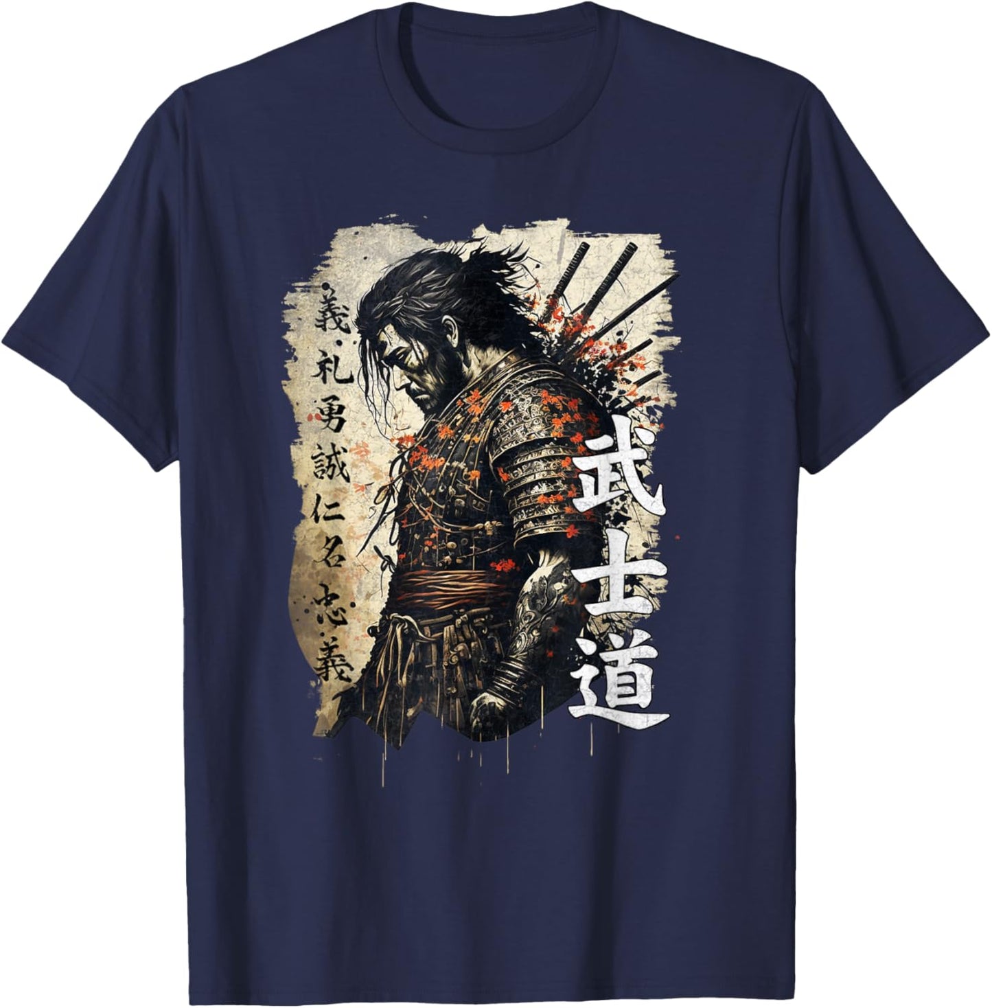 Ancient Japanese Samurai Shirt Bushido Code Warrior Gifts T-Shirt - T-Shirt | Navy