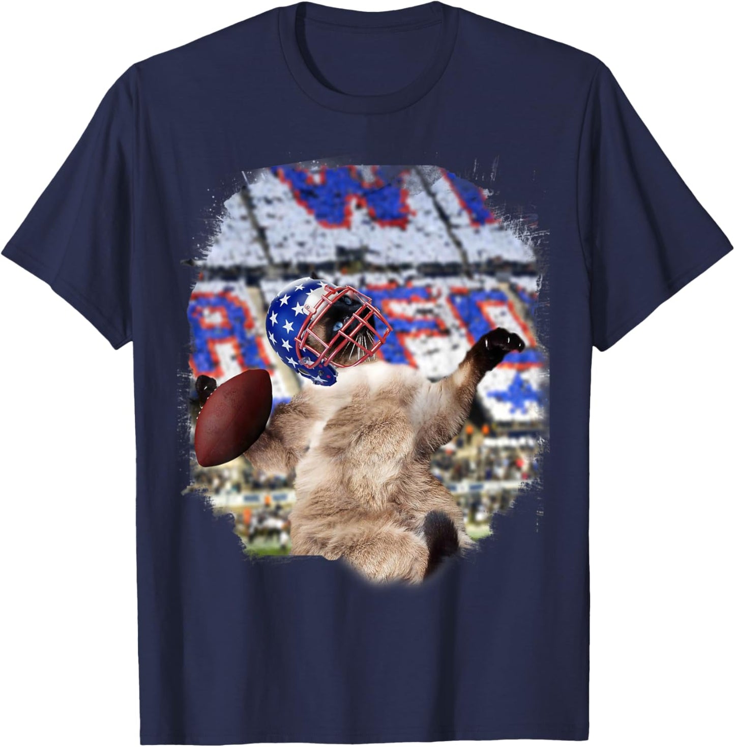 Siamese Cat Playing Football T-Shirt - T-Shirt | Navy