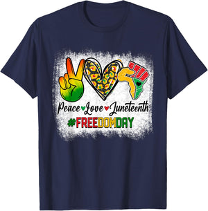 Bleached Peace Love Juneteenth 1865 Freedom Day African T-Shirt - T-Shirt | Navy