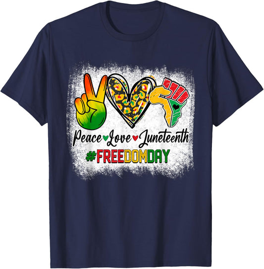Bleached Peace Love Juneteenth 1865 Freedom Day African T-Shirt - T-Shirt | Navy