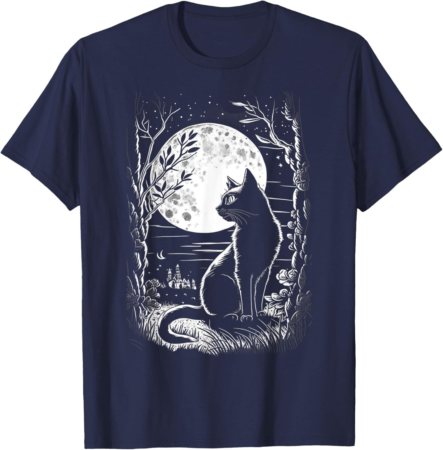 Mystical Cat Wiccan Moon Magic T-Shirt - T-Shirt | Navy
