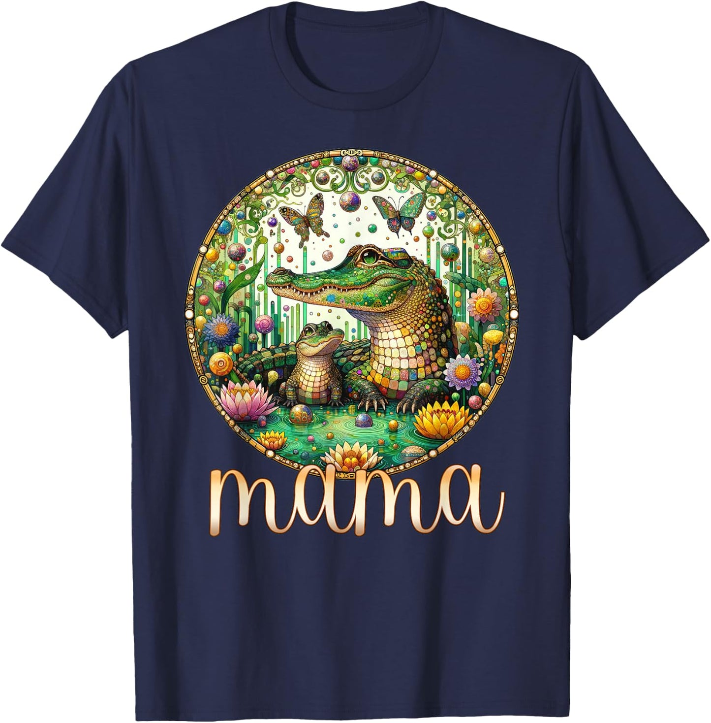 Butterfly Mom Baby Alligator Crocodile Mama - Mother's Day T-Shirt - T-Shirt | Navy
