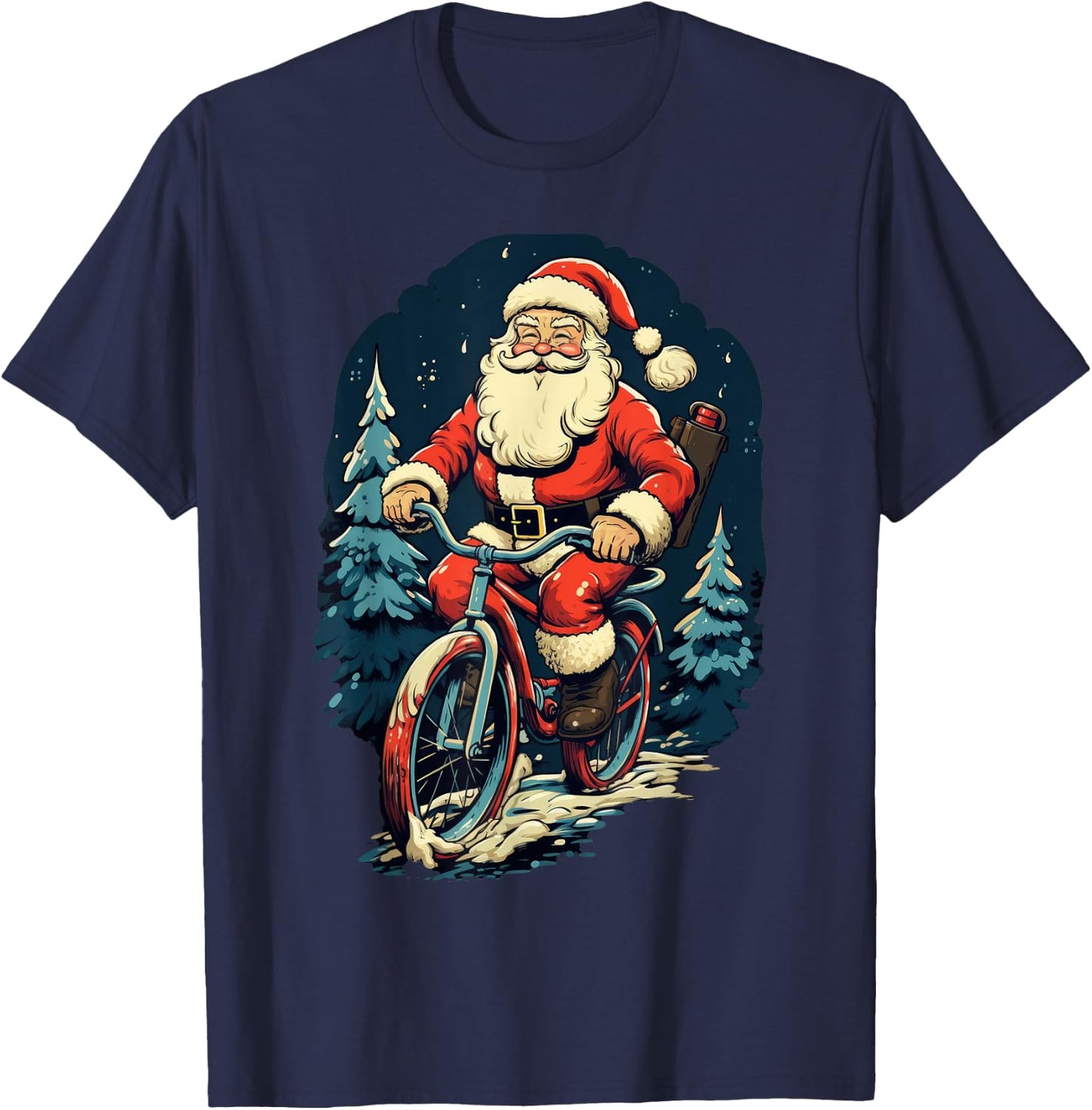 Santa Riding Bicycle Cycling Funny Christmas Boys Girls Kids T-Shirt - T-Shirt | Navy