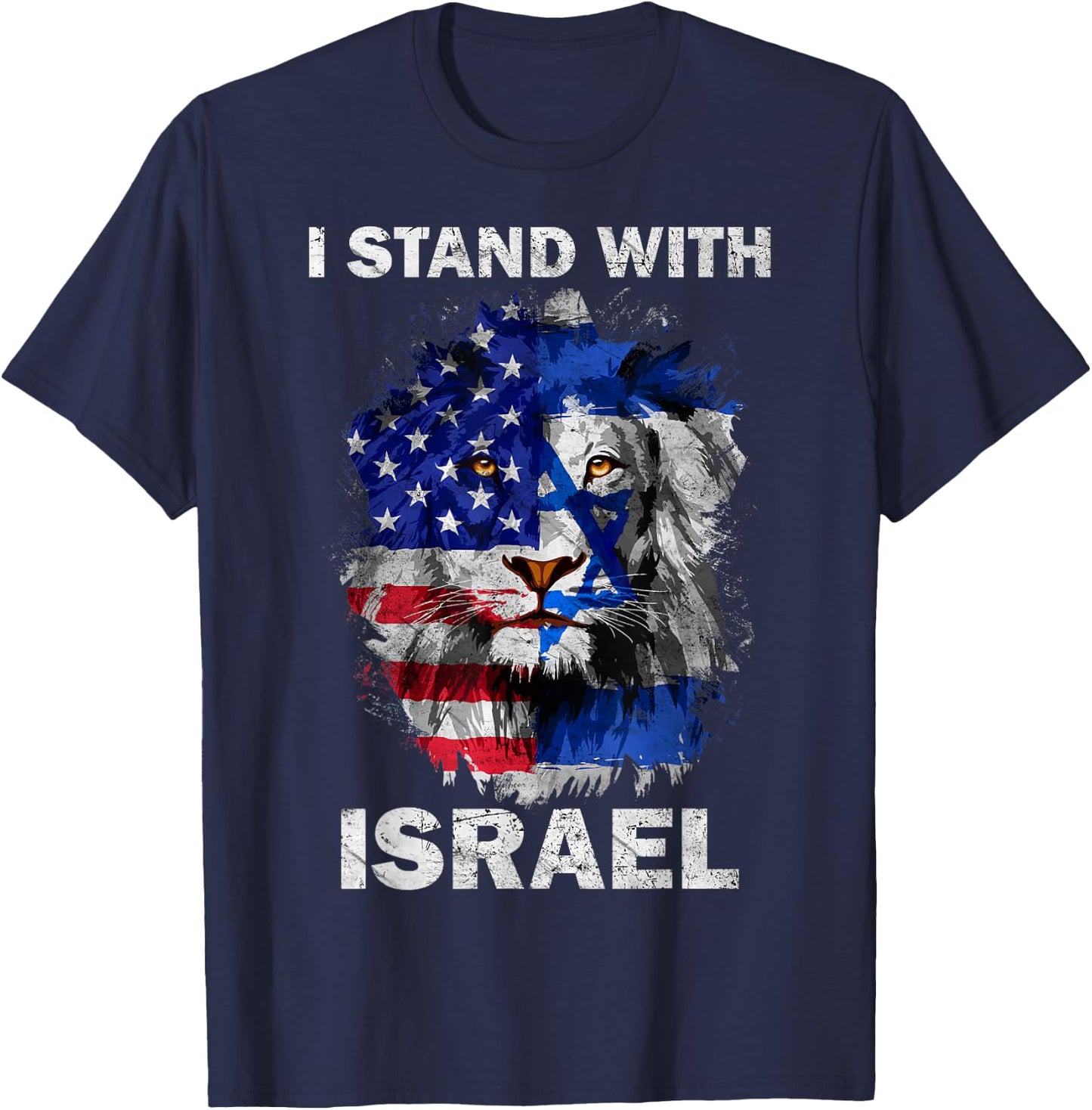 I Stand With Israel Vintage USA Israel Flag T-Shirt - T-Shirt | Navy