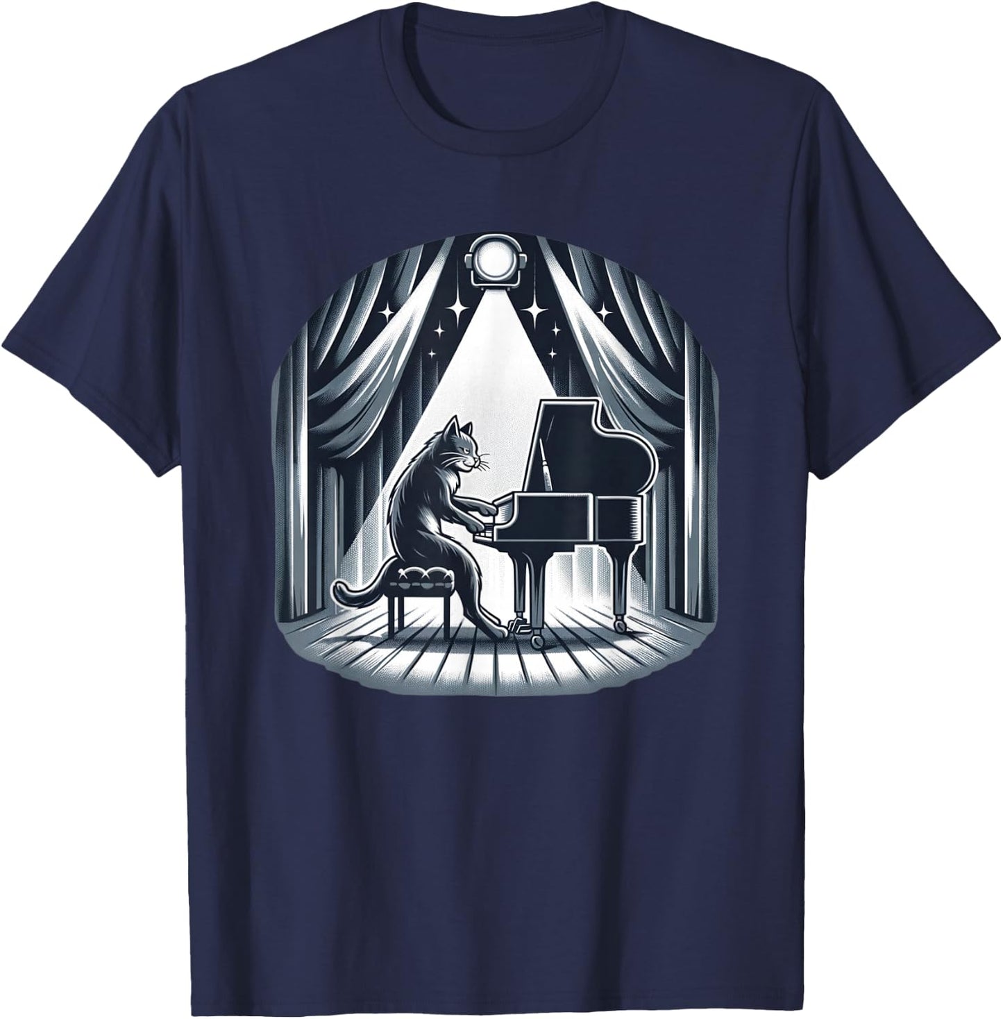 Classical Piano Concert / Funny & Cute Cat Playing Piano Men Women Girls Kids T-Shirt - T-Shirt | Navy