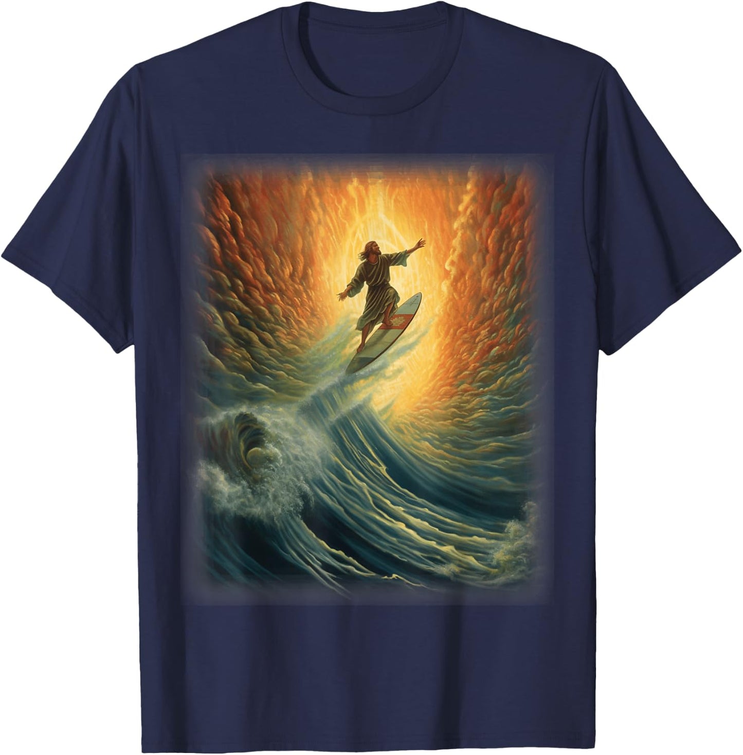 Jesus Surfer Heaven Wave Surfing Christian Surf Beach Summer Men Women Kids T-Shirt - T-Shirt | Navy