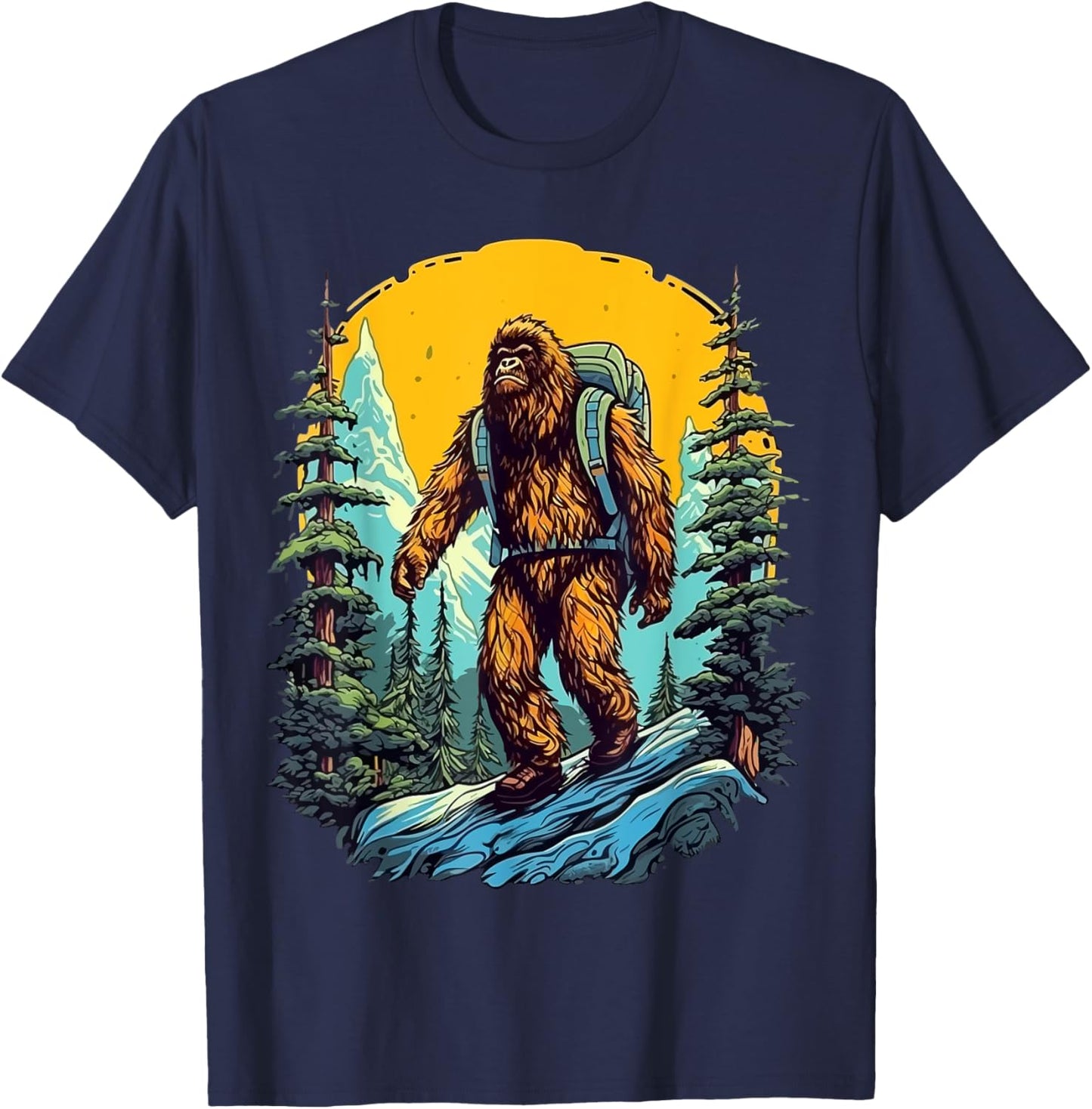 Aesthetic Outdoor Mountain Adventure Hiking Bigfoot T-Shirt - T-Shirt | Navy