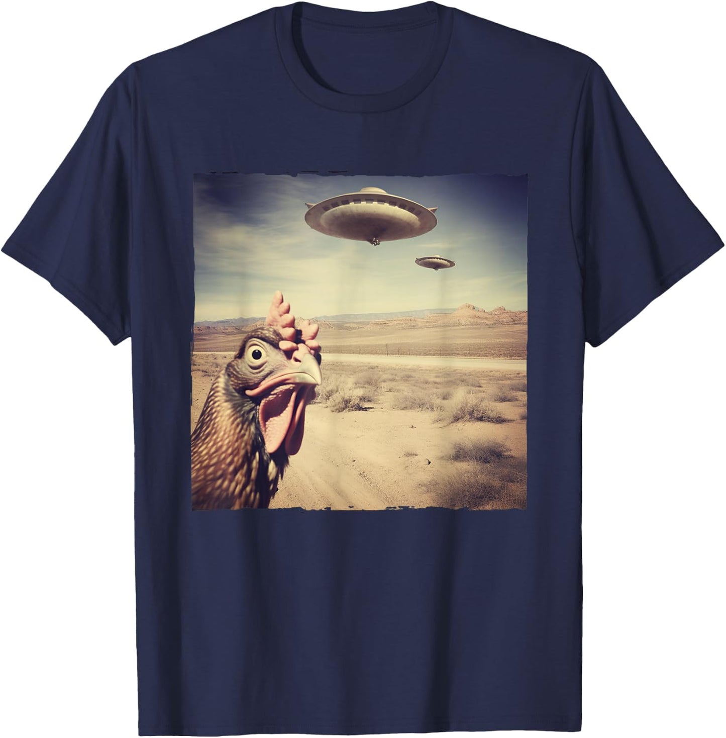 Chicken UFO Alien Flying Saucer T-Shirt - T-Shirt | Navy