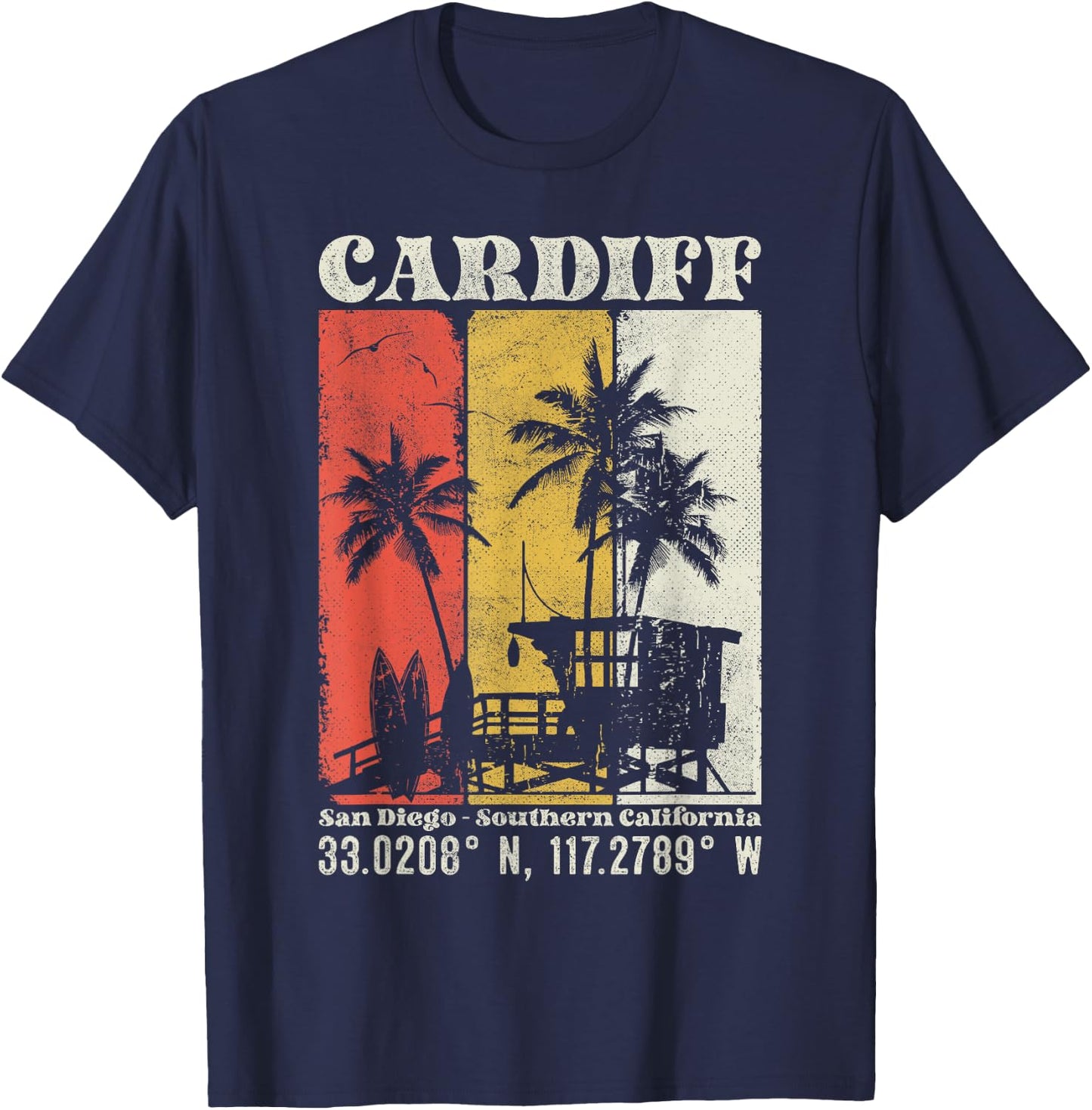 Cardiff San Diego Southern California Coordinates Surf T-Shirt - T-Shirt | Navy