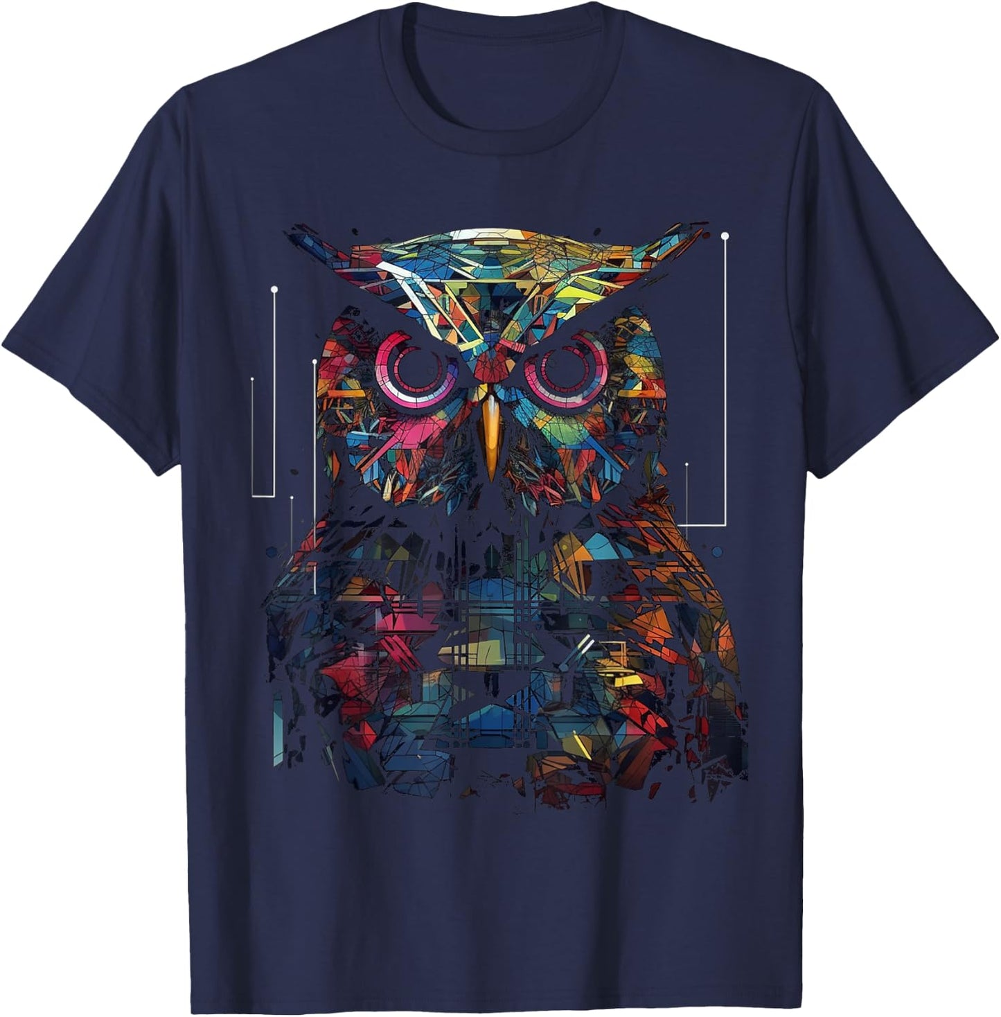 Owl Geometric Animal Lover - Colourful Bird Art Animal Owl T-Shirt - T-Shirt | Navy