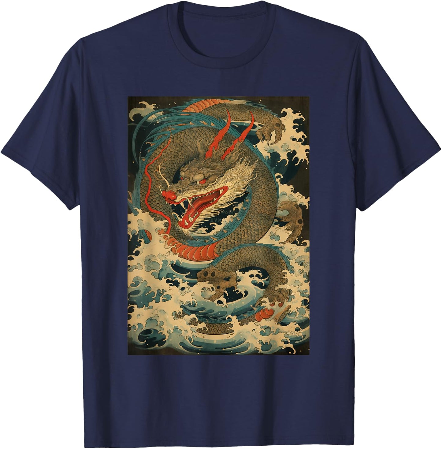 Vintage Dragon Japanese Graphical Art Retro Tattoo T-Shirt - T-Shirt | Navy