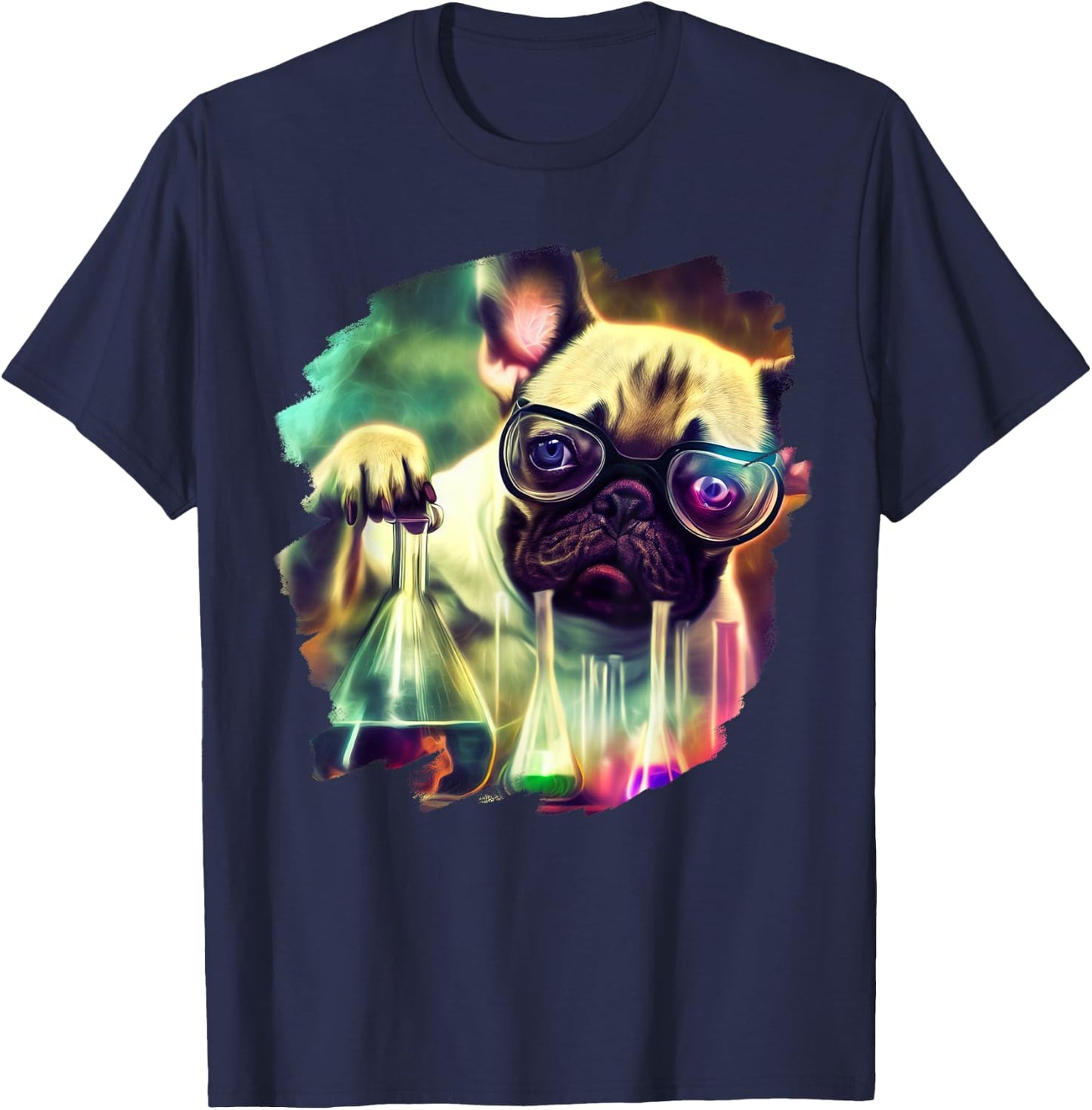 Mad Frenchie Dog Scientist Mixing Chemicals Chemistry Women Kids T-Shirt - T-Shirt | Navy