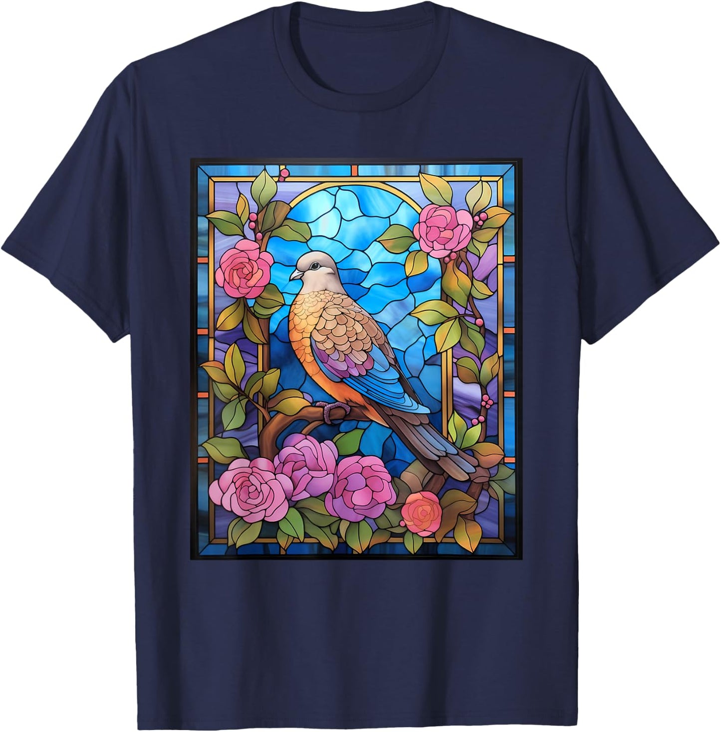 Stained Glass Style Mourning Dove T-Shirt - T-Shirt | Navy
