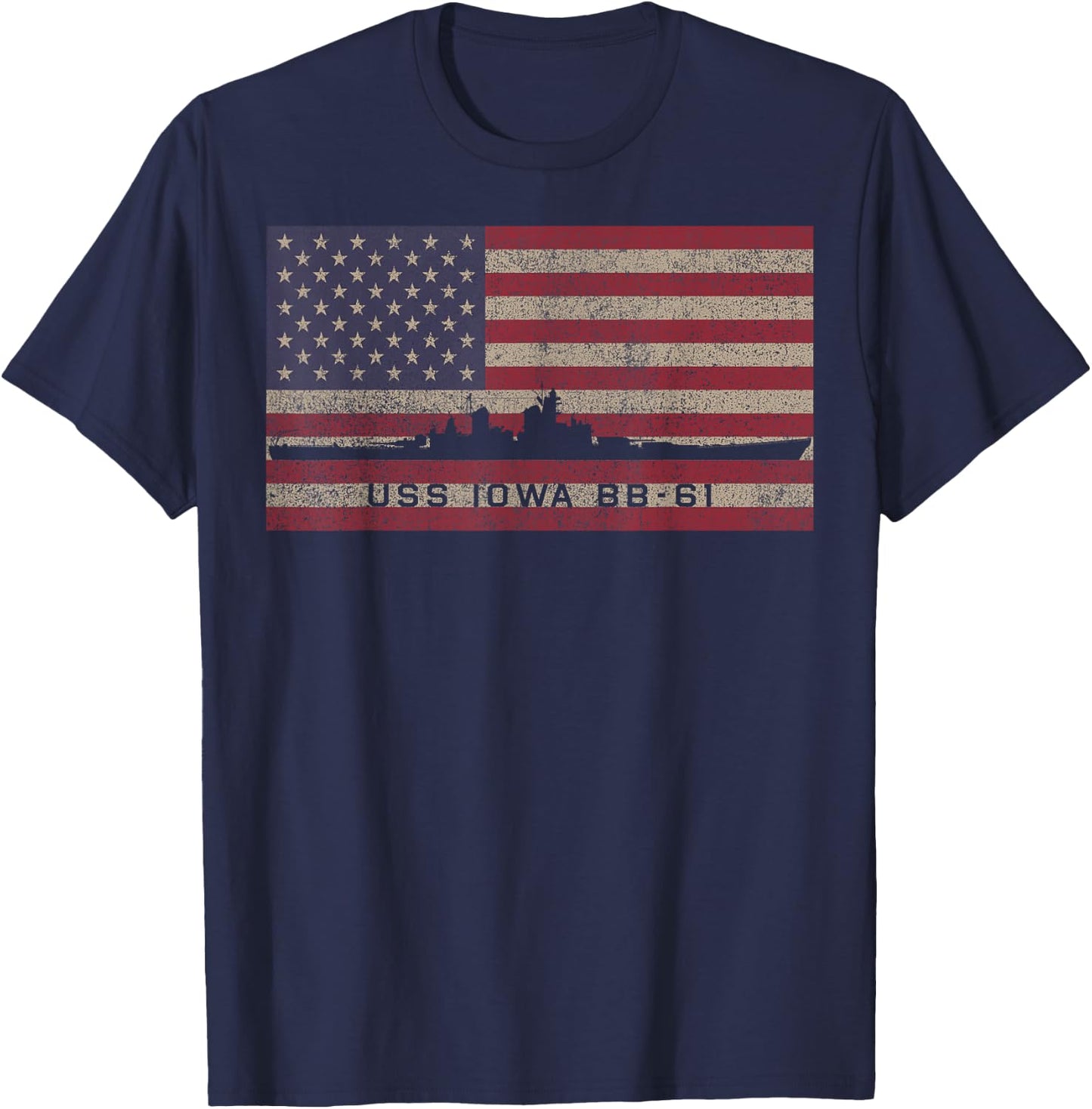 USS Iowa BB-61 WW2 Battleship USA American Flag T-Shirt - T-Shirt | Navy