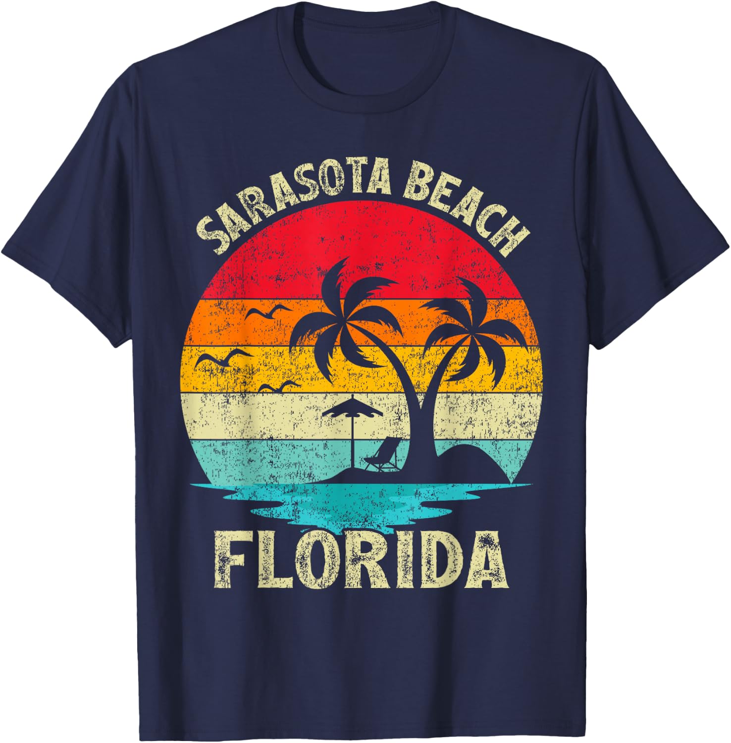 Family Vacation Vintage Retro Florida Sarasota Beach Men Women Girls Kids T-Shirt - T-Shirt | Navy